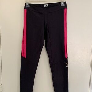 Adidas Originals Black Leggings Women’s Medium – Pink 3-Stripes, Trefoil Logo, M